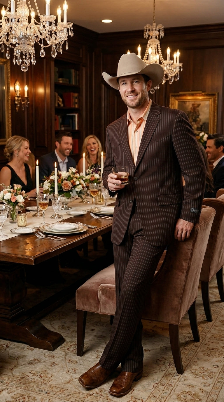 Men’s Pinstripe Western Suit – Classic Formal Blazer and Pant Set for Wedding, Traje Para Hombre Cowboy Style - 34 Short or Extra Small