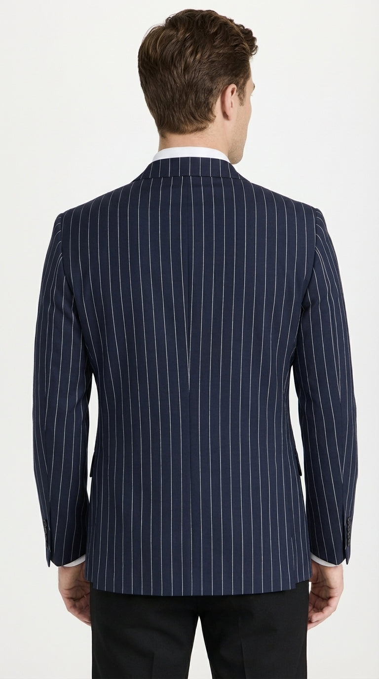 Mens Navy Blue Pinstripe Double Breasted Blazer Sport Coat – Classic Formal Business Jacket for Party and Smart Casual Wear - 36 Short