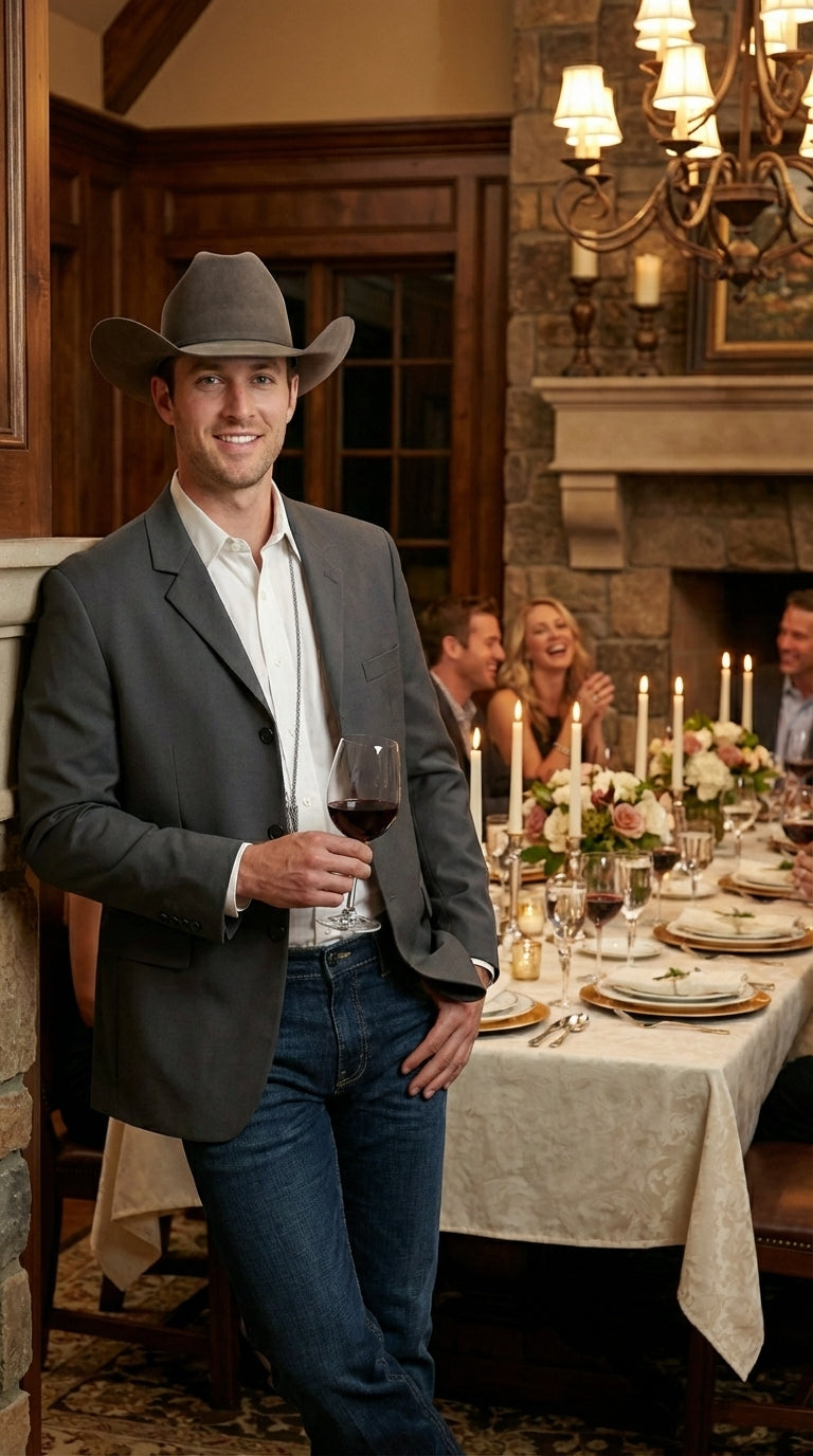 Mens Charcoal Grey Three Buttons Western Blazer – Classic Fit Cowboy Style Three Button Formal Dress Jacket - 34 Short