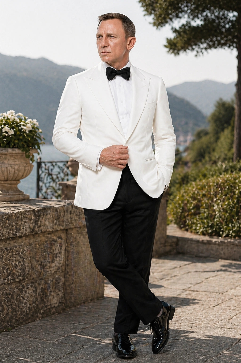 Men’s Pure White Dinner Jacket Blazer – James Bond Style Formal Tuxedo Blazer for Wedding, Black Tie & Evening Wear - 36 Short