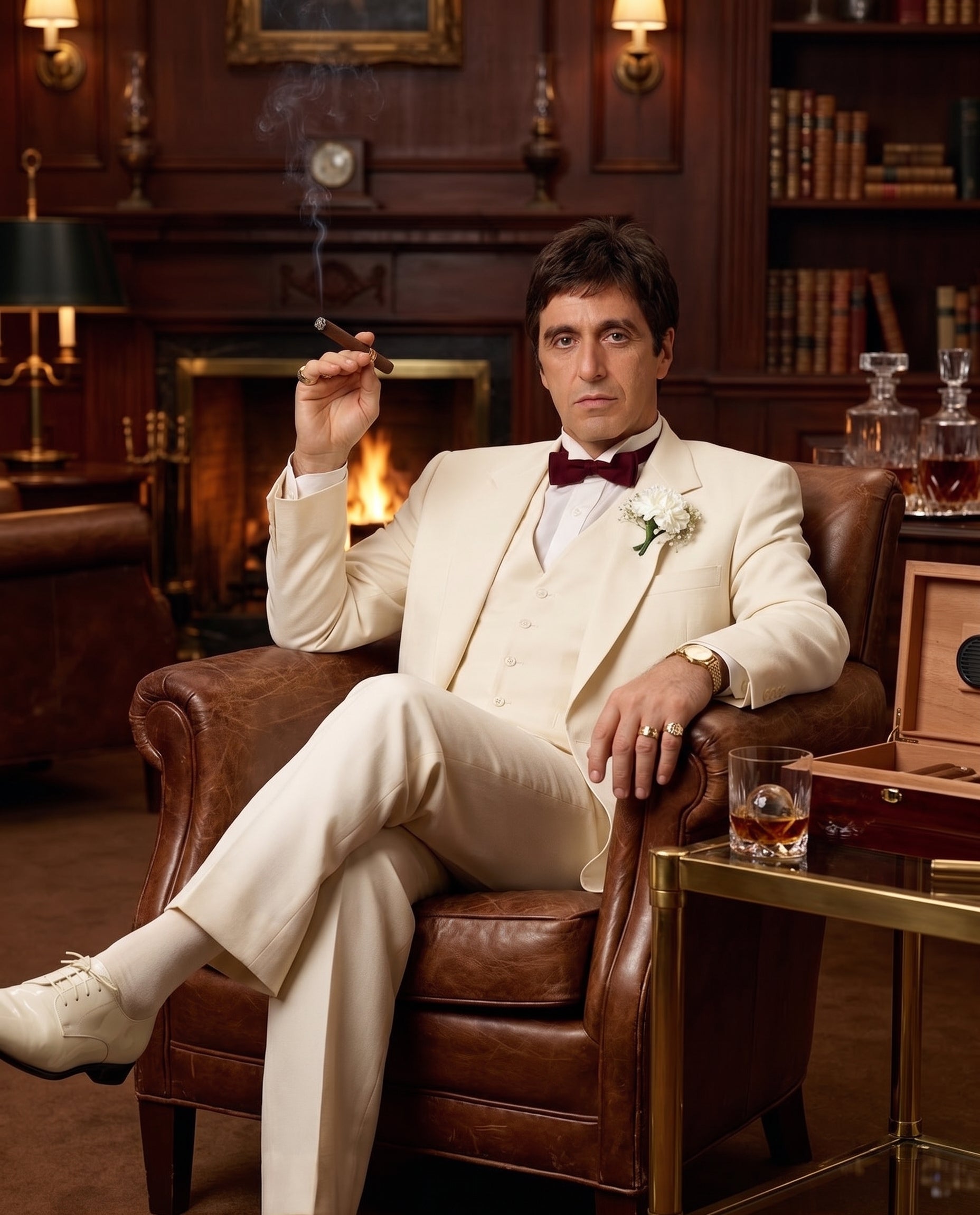 Tony Montana’s Ivory Vested Suit – Classic Ivory 3 Piece Suit for Wedding, Formal and Evening Wear - 34 Short or Extra Small