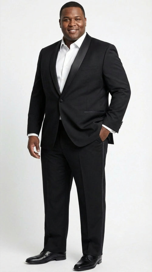 Tiglio Designer Mens Black Single Button Tuxedo Suit Formal Black Business and Wedding Suit Shawl Collar  Super 150's Wool Fabric
