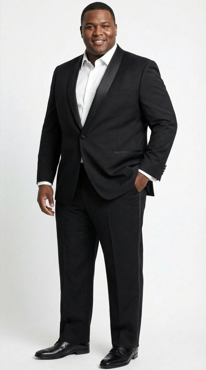 Tiglio Designer Mens Black Single Button Tuxedo Suit Formal Black Business and Wedding Suit Shawl Collar  Super 150's Wool Fabric