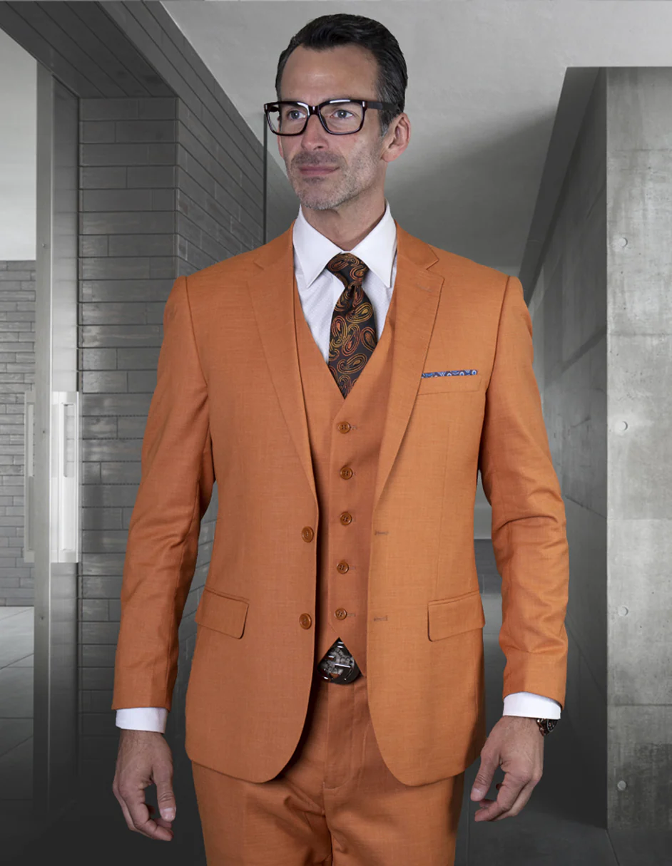 100 Percent Wool Suit - Mens Wool Business Rust Suits
