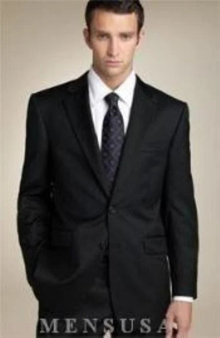 Cheap Priced Suit Men's 2 Button Slim Fit Black Dress Suit with Flat Front Pants, Matching White Shirt & Tie Discounted Clearance Sale