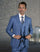 Mens 2 Button Slim Fit Vested Wool Suit in Steel Blue