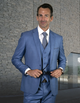 100 Percent Wool Suit - Mens Vested Wool Business Steel Blue Suits