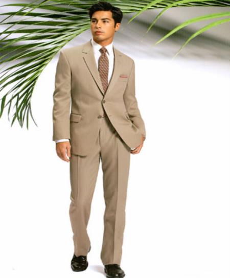 Men's Two Button Slim Cut Fitted Light Tan ~ Beige Cheap Priced Business Suits Clearance Sale - L or Large