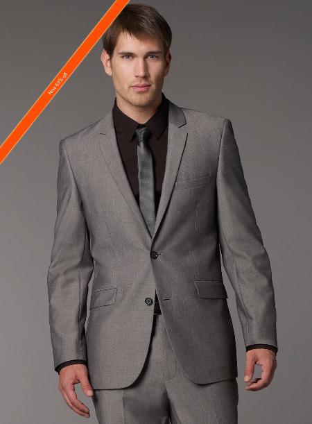 Men's 2 Button Modern Fit Suits Grey Tonic Pattern Cheap Priced Business Suits Clearance Sale - L or Large