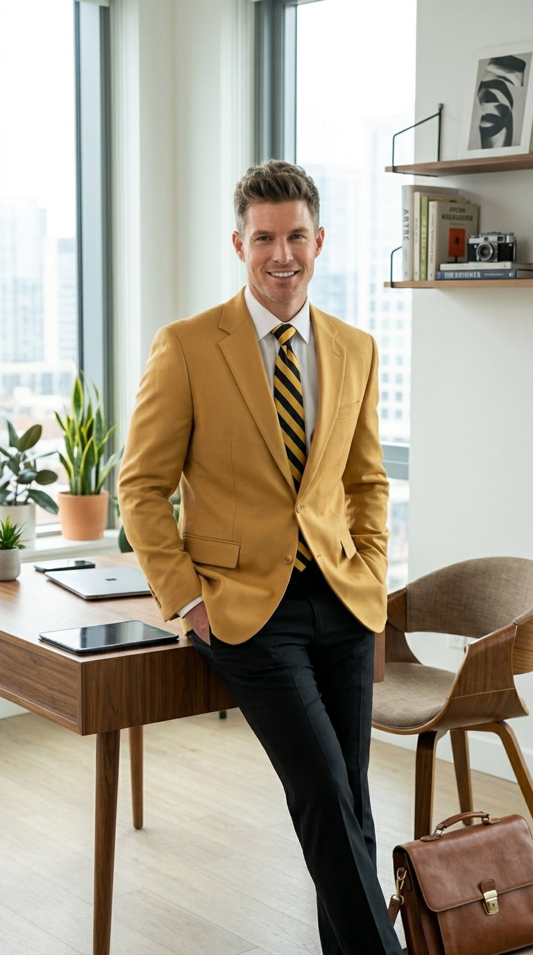 Men’s Camel Blazer, Classic Two Button Business Casual Wedding Summer Sport Coat Jacket in Khaki Bronze Color Modern Fit - 36 Short