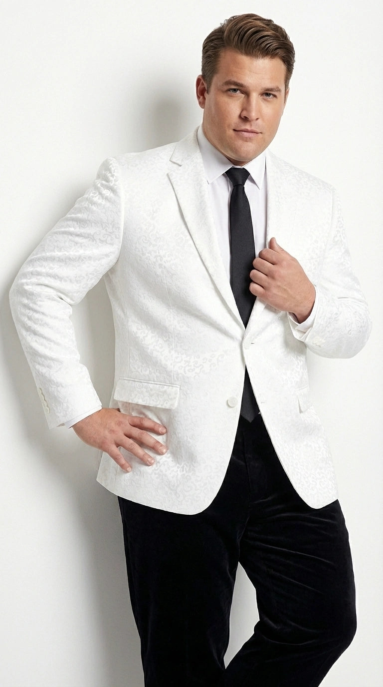 Men’s White Disco Blazer 1980s Sequin Style Jacket – Lapel Collar Party Blazer, Formal Evening Wear, Halloween Masquerade Club Outfit - 36 Short
