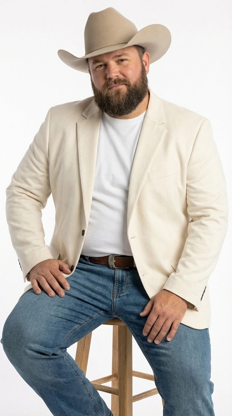 Men’s Off White Casual Blazer – Classic Western Style Lightweight Summer Cowboy Jacket Casual Ivory Cream Color - 36 Short