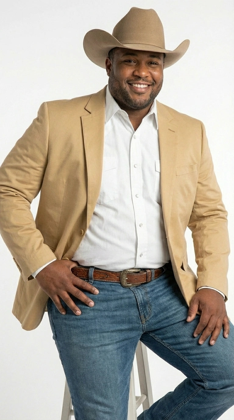 Men’s Tan Camel British khaki Western Blazer – Two Button Classic Casual Sport Coat - Cowboy Country Coat - 36 Short