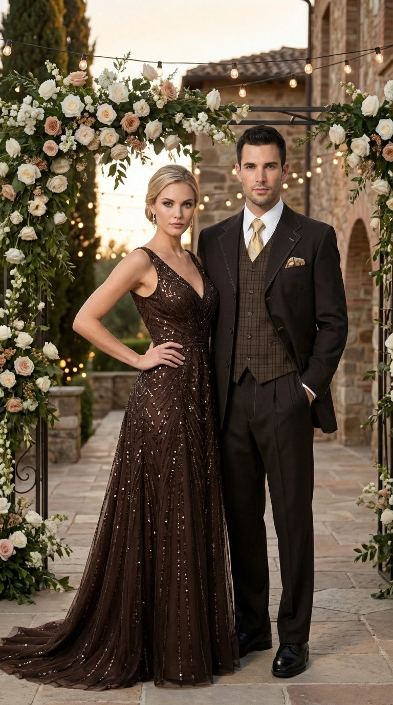 Men’s Dark choclate Brown Three Buttons 3 Piece Suit – Classic Brown 3PC Wedding, Church and Business Formal Suit for Men - 34 Short or Extra Small