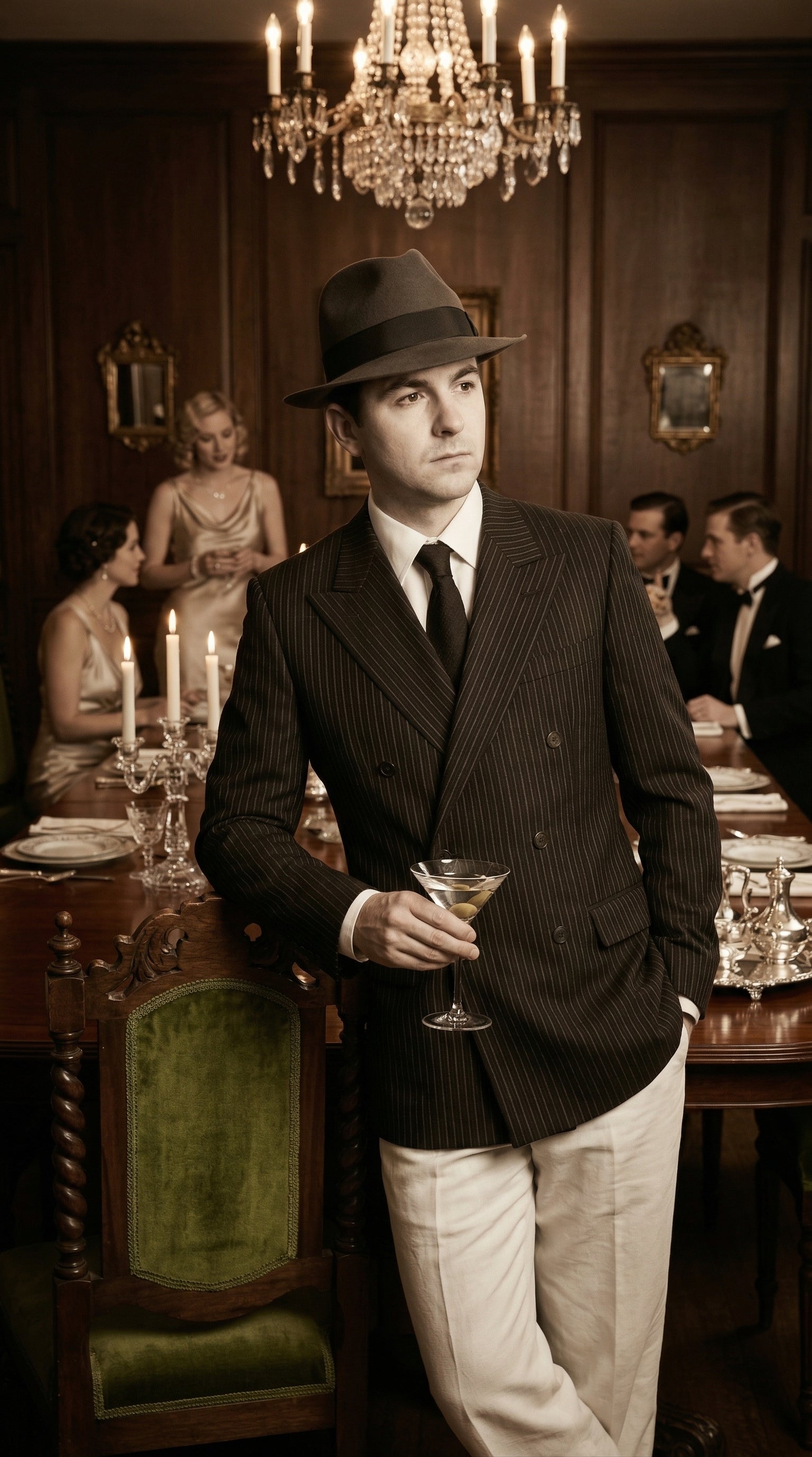 Men’s Black Pinstripe Blazer with White Pants 1920s Gangster Mob Boss Style Suit – Double Breasted Vintage Formal Jacket, Classic Party Costume Wear - Black