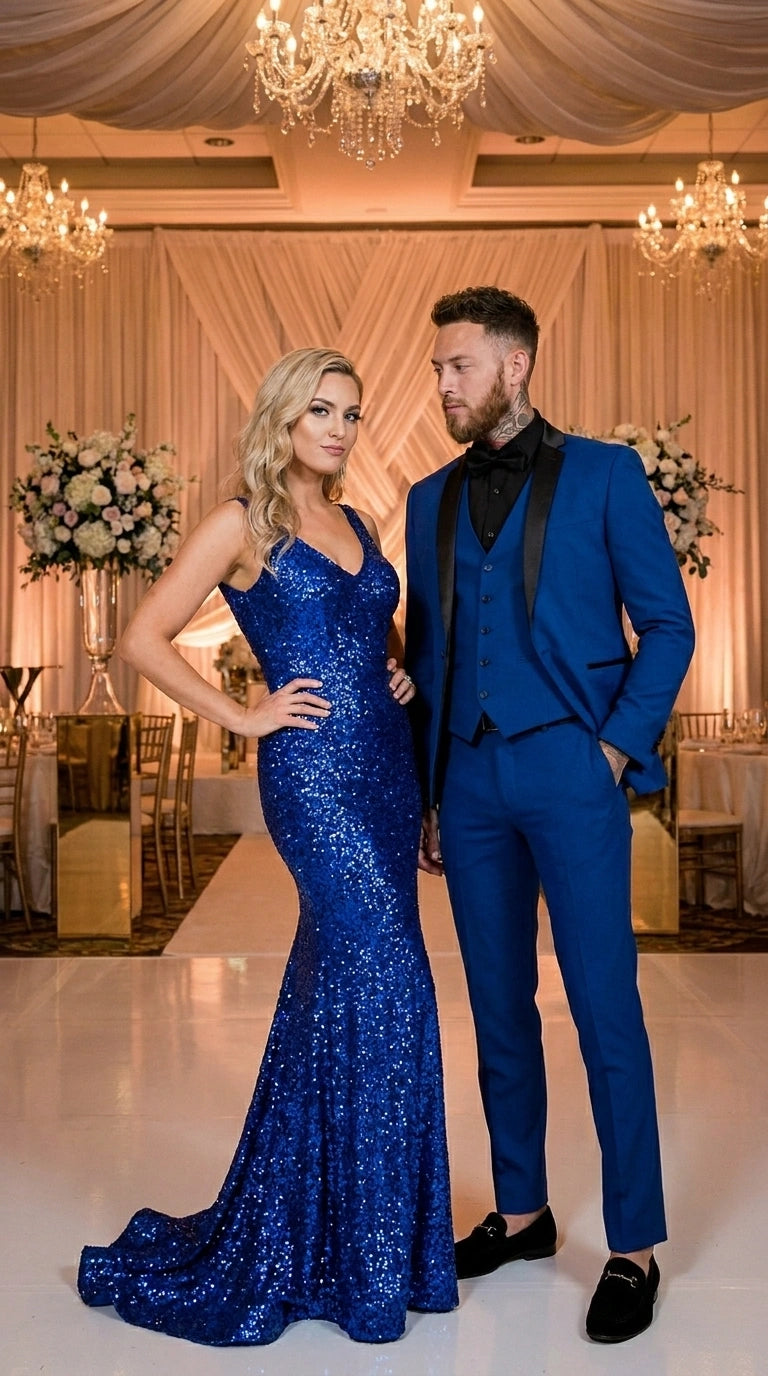 Men’s Royal Blue 3 Piece Suit with Black Lapel – Modern Formal Suit for Wedding, Prom and Party Wear - 34 Short or Extra Small