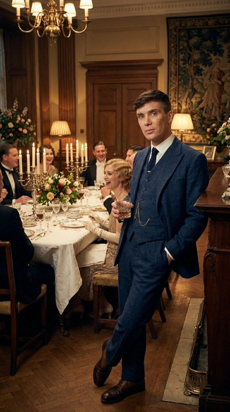Men’s Blue 3 Piece Suit, Thomas Shelby Inspired Vintage Formal Suit Herringbone Tweed 1920s fabric - 34 Short or Extra Small