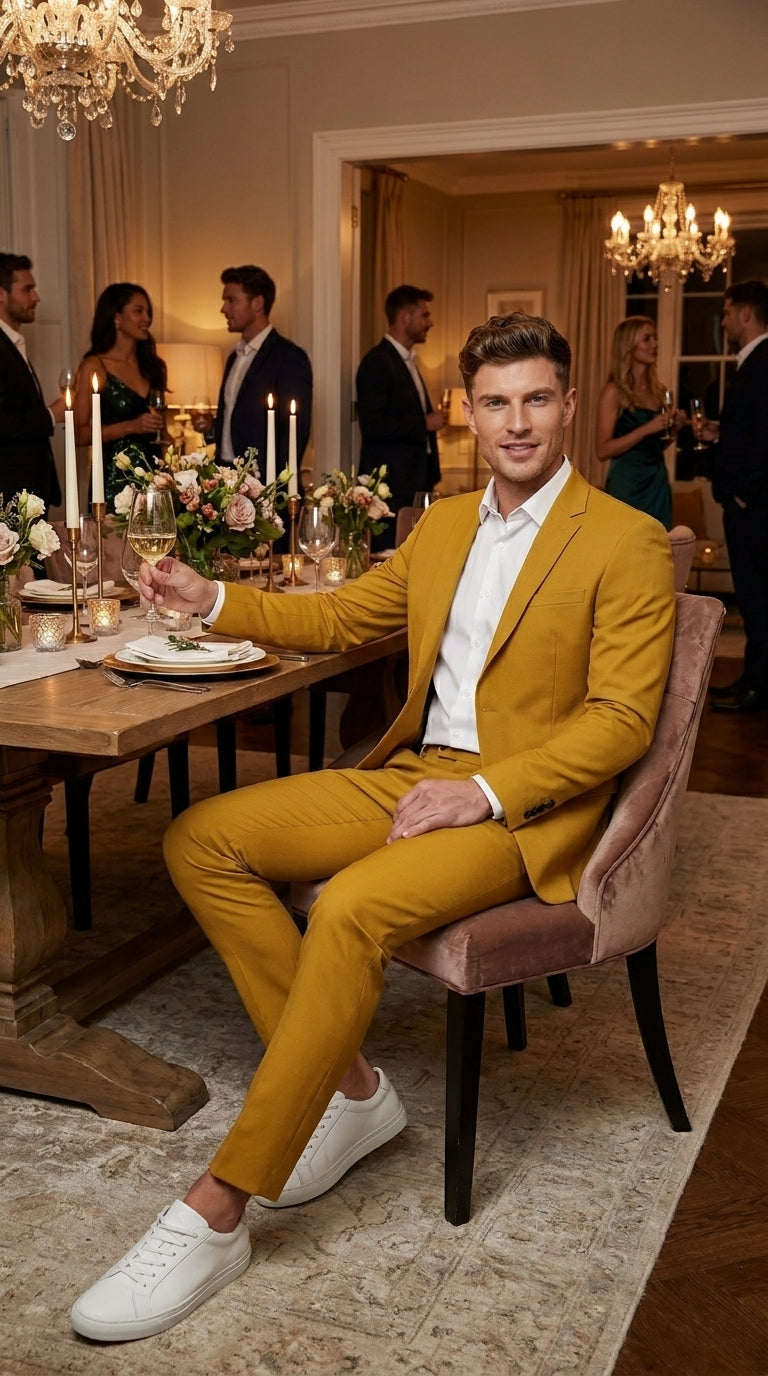Men’s Gold Mustard Color Suit – Wedding & Prom Formal Suit Outfit, Modern Blazer and Pants - 34 Short or Extra Small