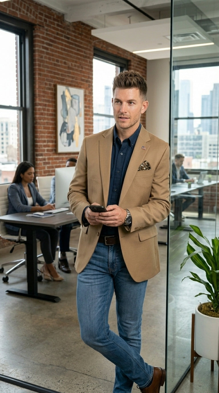 Mens Khaki Camel Bronze Taupe Blazer, Classic Business Casual Wedding Sport Coat Jacket in Tan Color - 36 Short