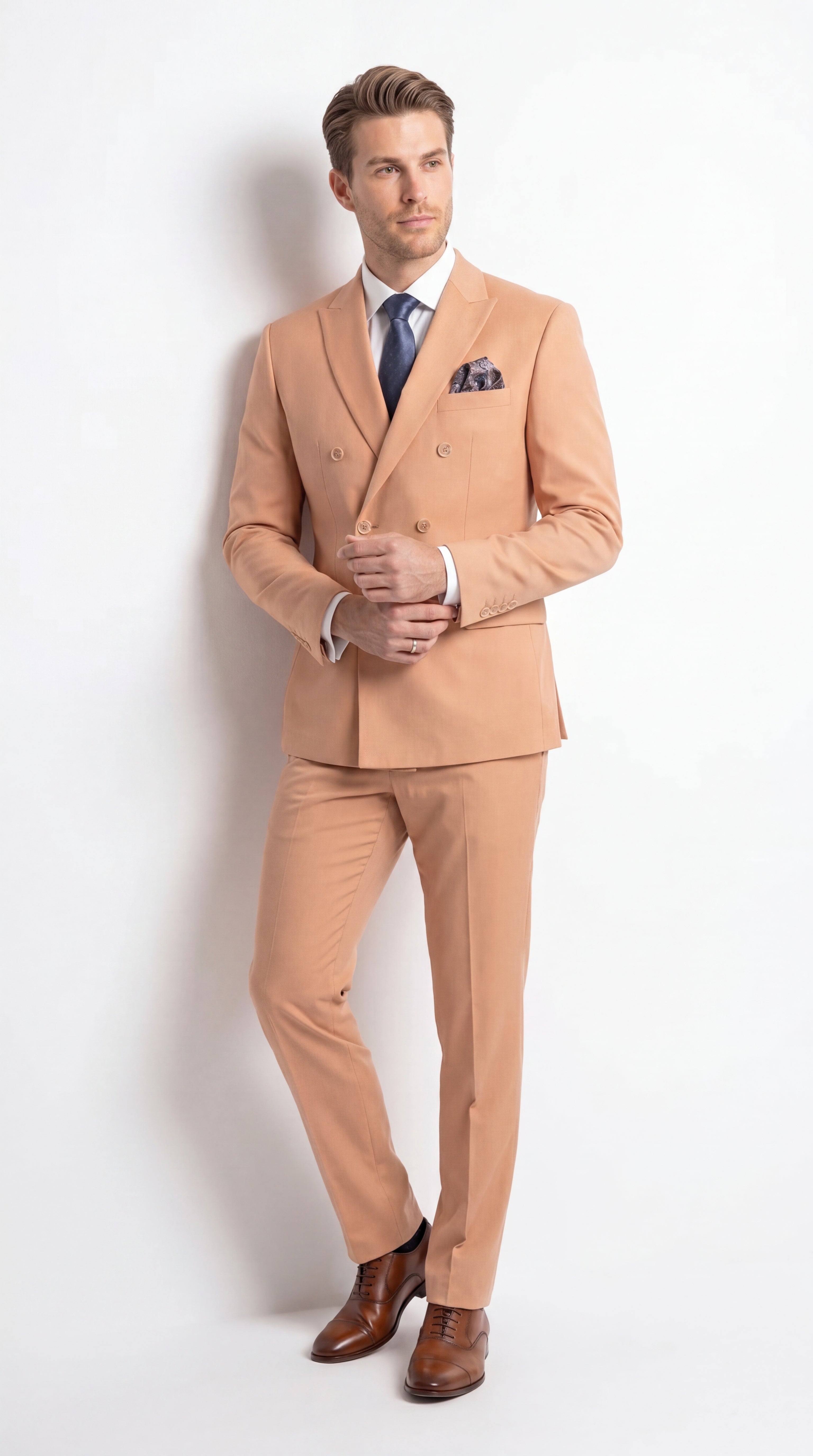 Men’s Peach Double Breasted Suit – Wedding & Prom Formal Suit Set, Classic Blazer and Pants Slim Fitted - 34 Short or Extra Small
