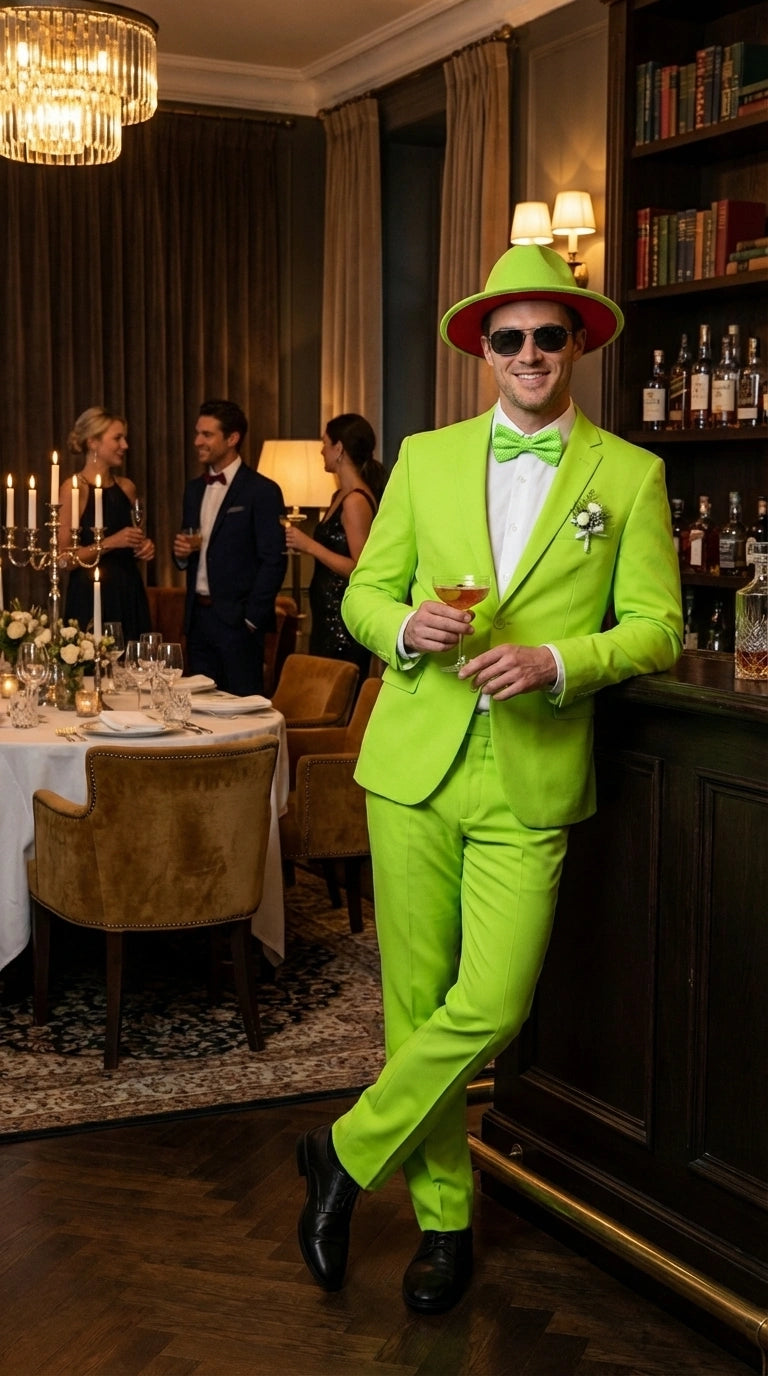 Men’s Neon Green Suit – Bright Lime Green Fashion Suit for Prom, Party, Stage Performance and Statement Formal Wear - 34 Short or Extra Small