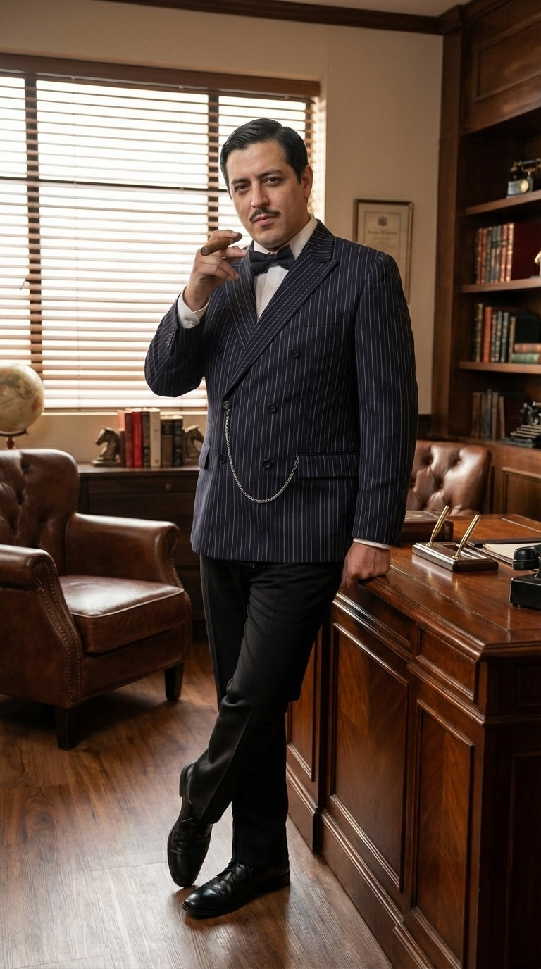 Men’s Black Pinstripe Blazer Gomez Addams Inspired Jacket – Vintage Double Breasted Formal Blazer, Classic Party Costume Wear, Elegant Evening - 36 Short