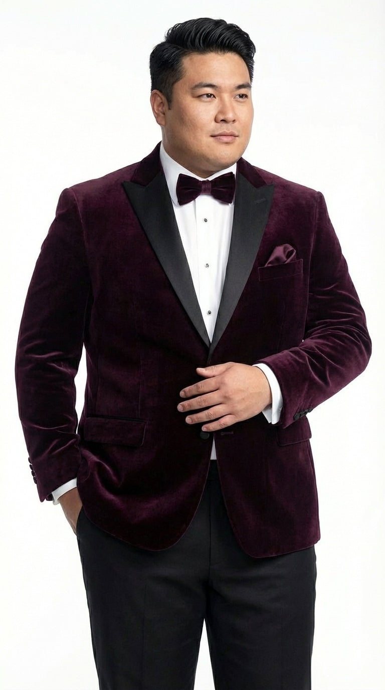 Mens Plum Eggplant Velvet Blazer Jacket – Luxury Velvet Dinner Jacket for Wedding, Tuxedo Events, Formal Parties in Burgundy Color - 36 Short