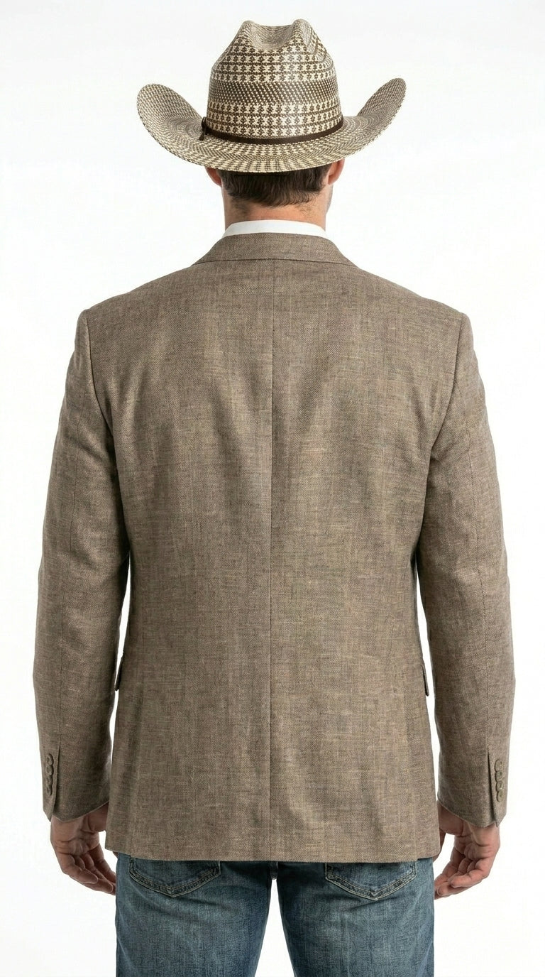 Men’s Dark Tan Taupe Light Brown Western Cowboy Blazer – Classic Country Style Jacket for Wedding, Casual Country Jacket Textured - 36 Short