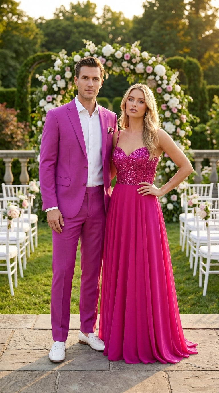 Mens Fuchsia 2 Piece Suit – Bright Pink Formal Suit for Men Stylish Wedding Party Prom Suit Magento Color - 34 Short or Extra Small
