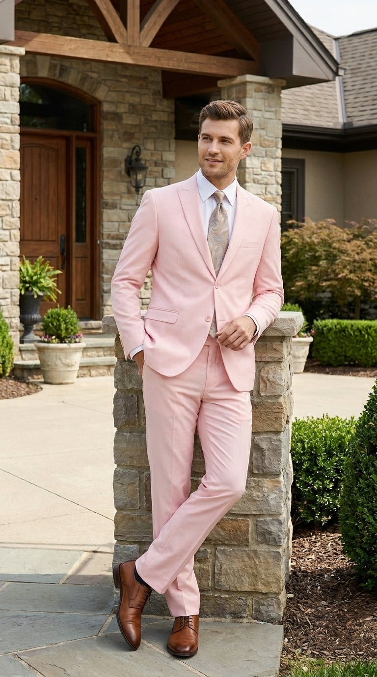 Men’s Light Pink 2 Piece Suit, Formal Dress Suit for Weddings, Prom, Parties, Summer Events Slim Fitted By Vitali - 34 Short or Extra Small