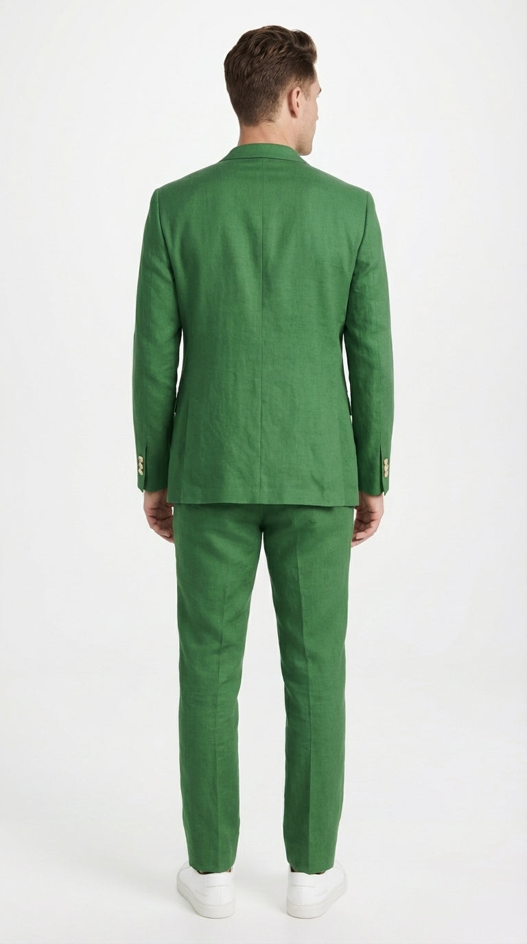 Men’s Emerald Green Linen Suit Set – Lightweight Summer Blazer and Pants, Casual Formal Summer Suit, Breathable Wedding Party Outfit - 34 Short or Extra Small