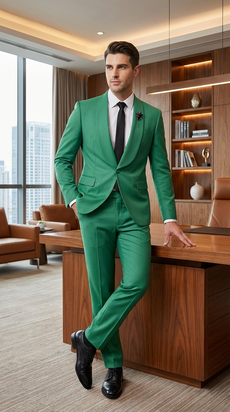 Men’s Emerald Green Tuxedo Suit – Emerald Green Formal Tuxedo with Shawl Lapel Jacket Trousers for Prom, Wedding in Augusta Green - 34 Short or Extra Small
