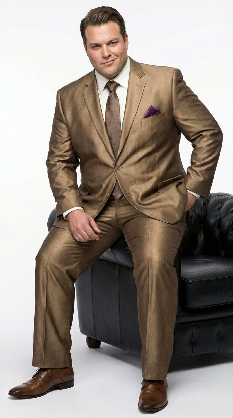 Mens Gold Brown Tan Beige Khaki Bronze Formal Suit – Luxury Metallic Finish Wedding and Prom Suit for Men - 34 Short or Extra Small