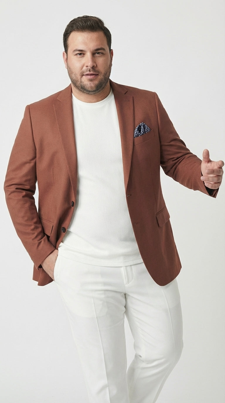 Mens Rustic Brown Light Burnt Orange Copper Blazer – Classic Fit Single Breasted Formal Casual Dress Jacket - 36 Short