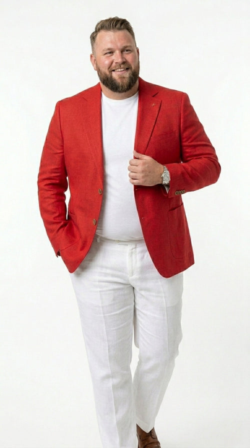 Men’s Red Linen Blazer, Lightweight Business Casual Wedding Sport Coat Jacket