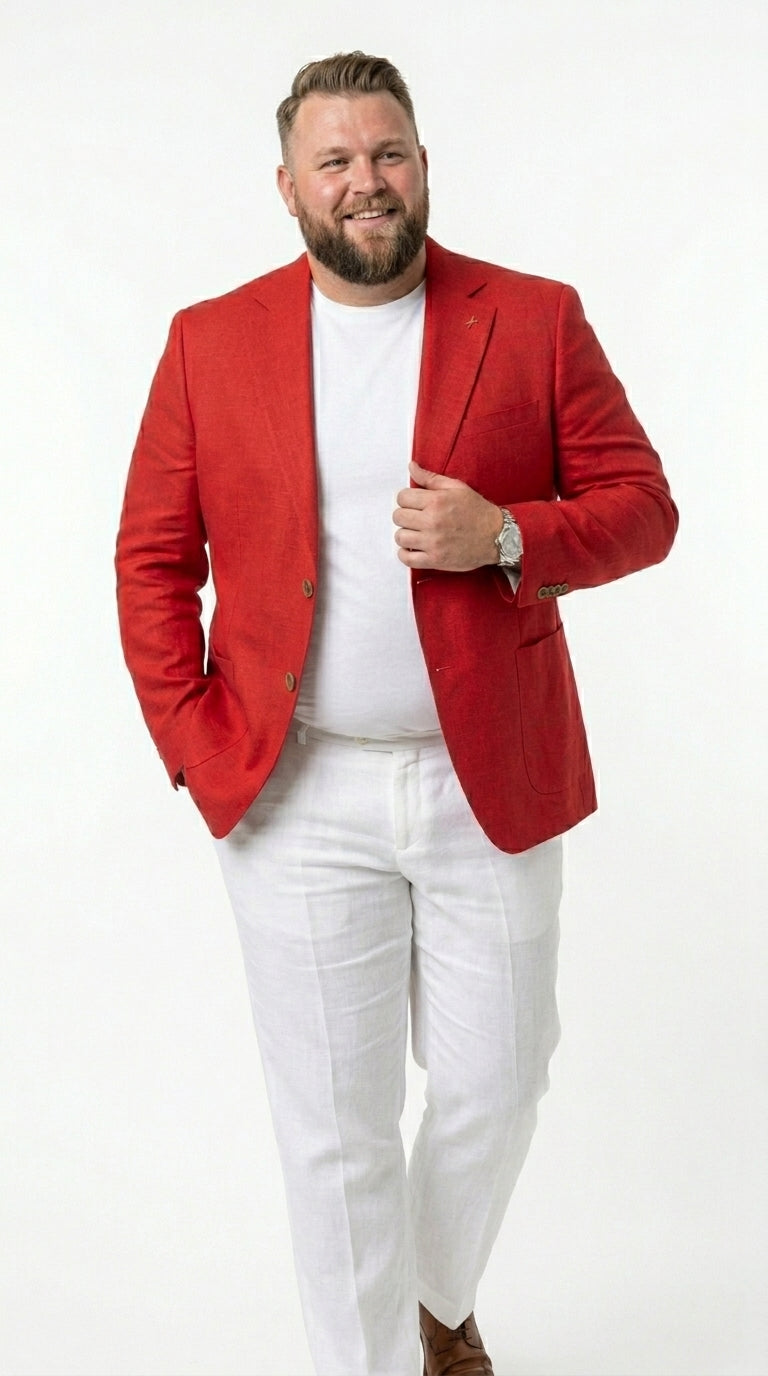 Men’s Red Linen Blazer, Lightweight Business Casual Wedding Sport Coat Jacket - 36 Short