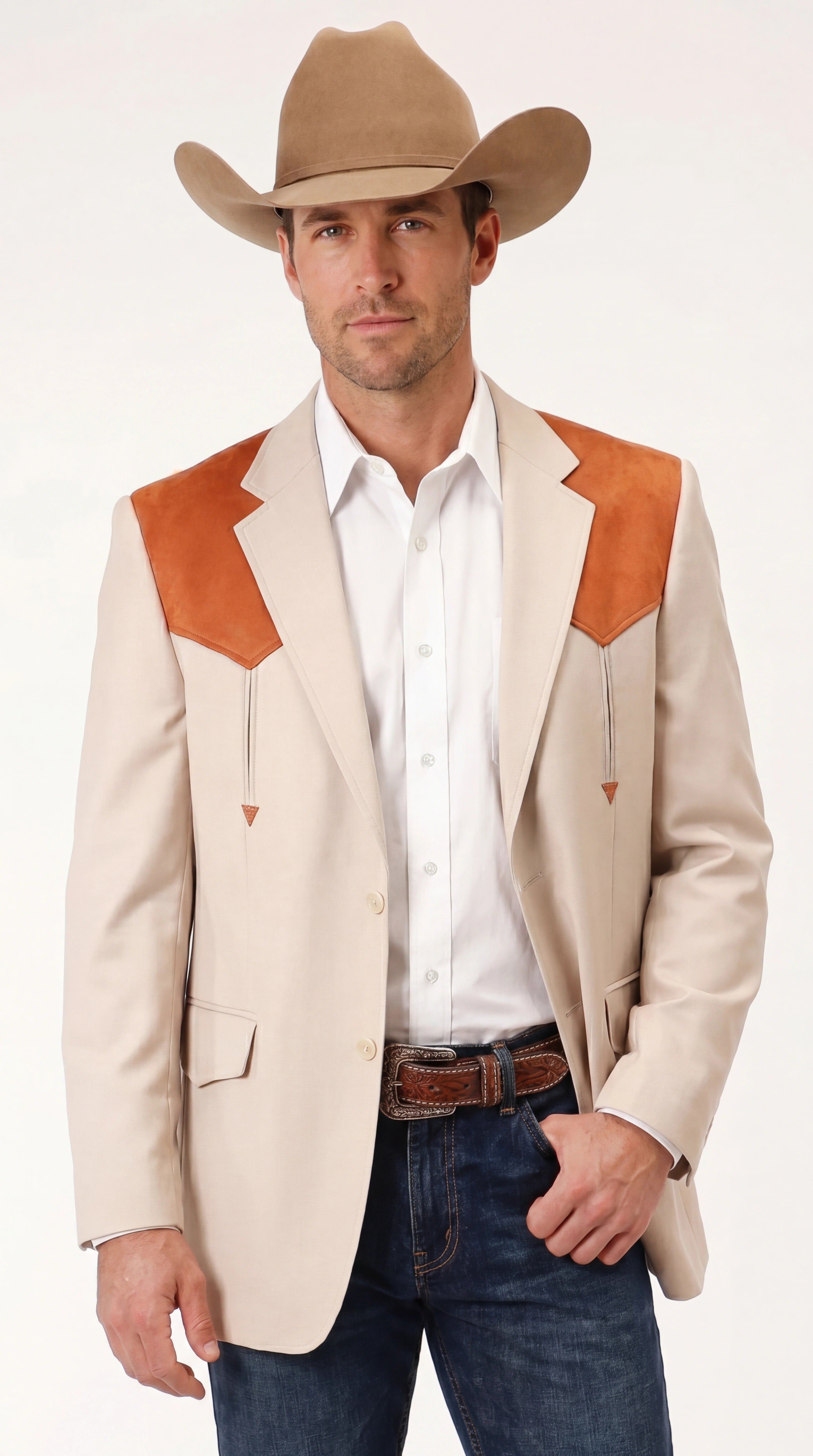 Men’s Tan Beige and Rust Western Cowboy Blazer – Classic Country Style Jacket, Vintage Western Dress Blazer for Men Country Jacket - 36 Short
