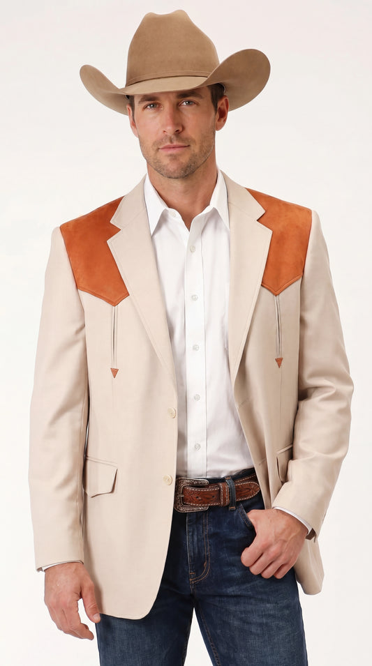 Men’s Tan Beige and Rust Western Cowboy Blazer – Classic Country Style Jacket, Vintage Western Dress Blazer for Men Country Jacket