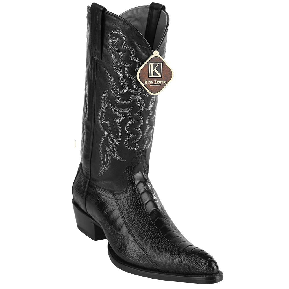 King Exotic Ostrich Leg Traditional Cowboy Boot J-Toe - Black