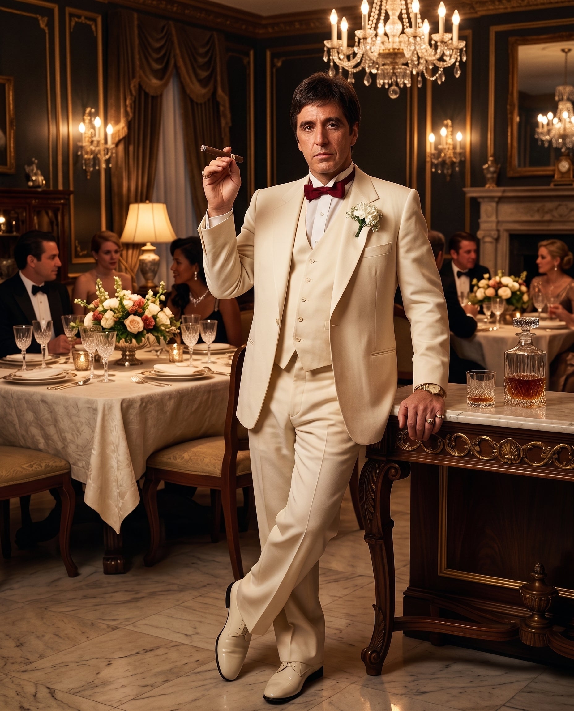 Tony Montana’s Ivory Vested Suit – Classic Ivory 3 Piece Suit for Wedding, Formal and Evening Wear - 34 Short or Extra Small