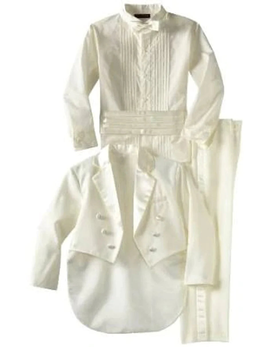 "Boys Formal Tail Coat Tuxedo Suit in Ivory with Shirt"