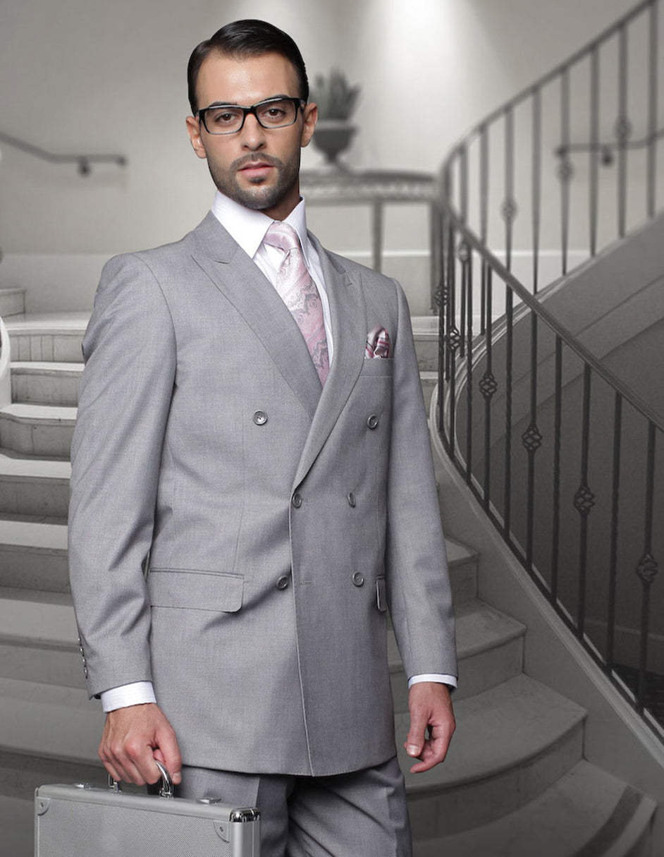 Mens Classic Wool Double Breasted Suit in Grey - 42 Short