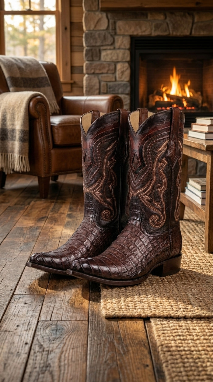 Men’s Los Altos Faded Brown Caiman Tail Cowboy Boots with Pointed Toe, Western Dress Boots