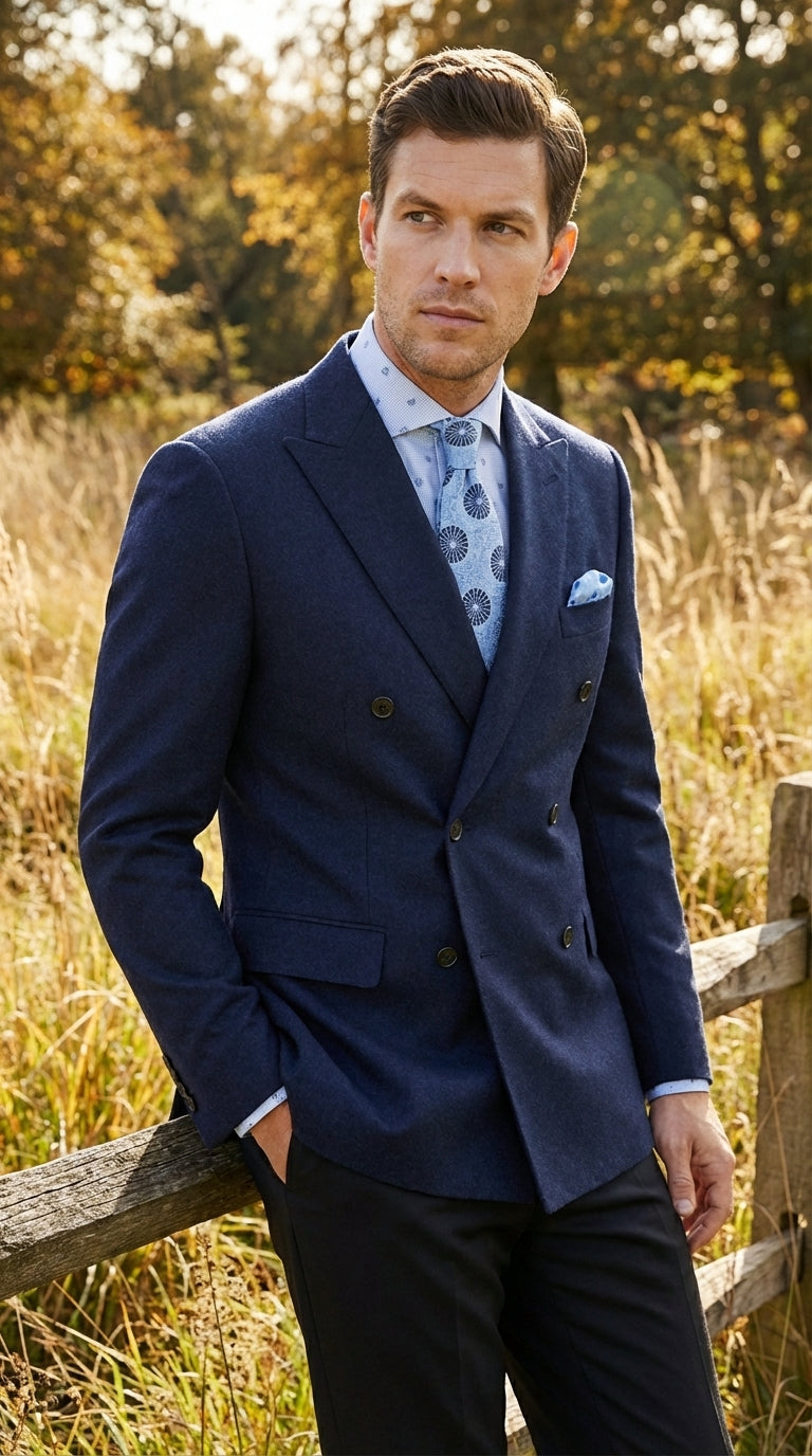 Mens Navy Blue Double Breasted Blazer – Classic Formal Suit Jacket for Business, Wedding, Office and Professional Wear - 36 Short