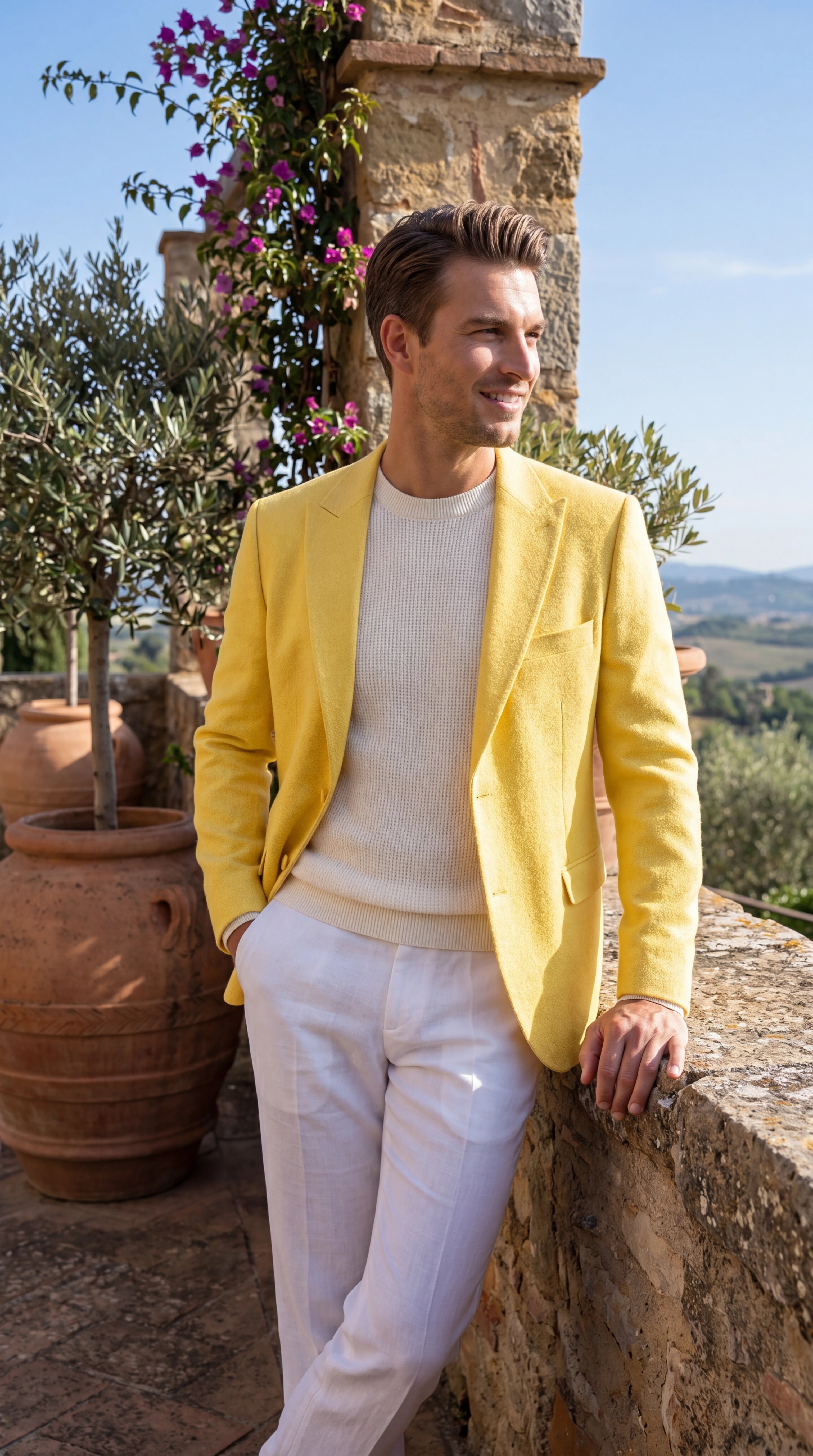 Zacci Brand Men’s Lemon Yellow Blazer Peak Lapel Hopsack Weave – Stylish Formal Blazer Jacket for Wedding, Party, Prom and Smart Casual Wear - 36 Short