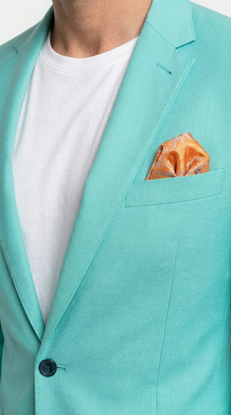 Men’s Turquoise 2 Piece Suit with Jacket and Pants, Formal Wedding Suit for Prom, Parties, Summer Events, and Special Occasions - 34 Short or Extra Small