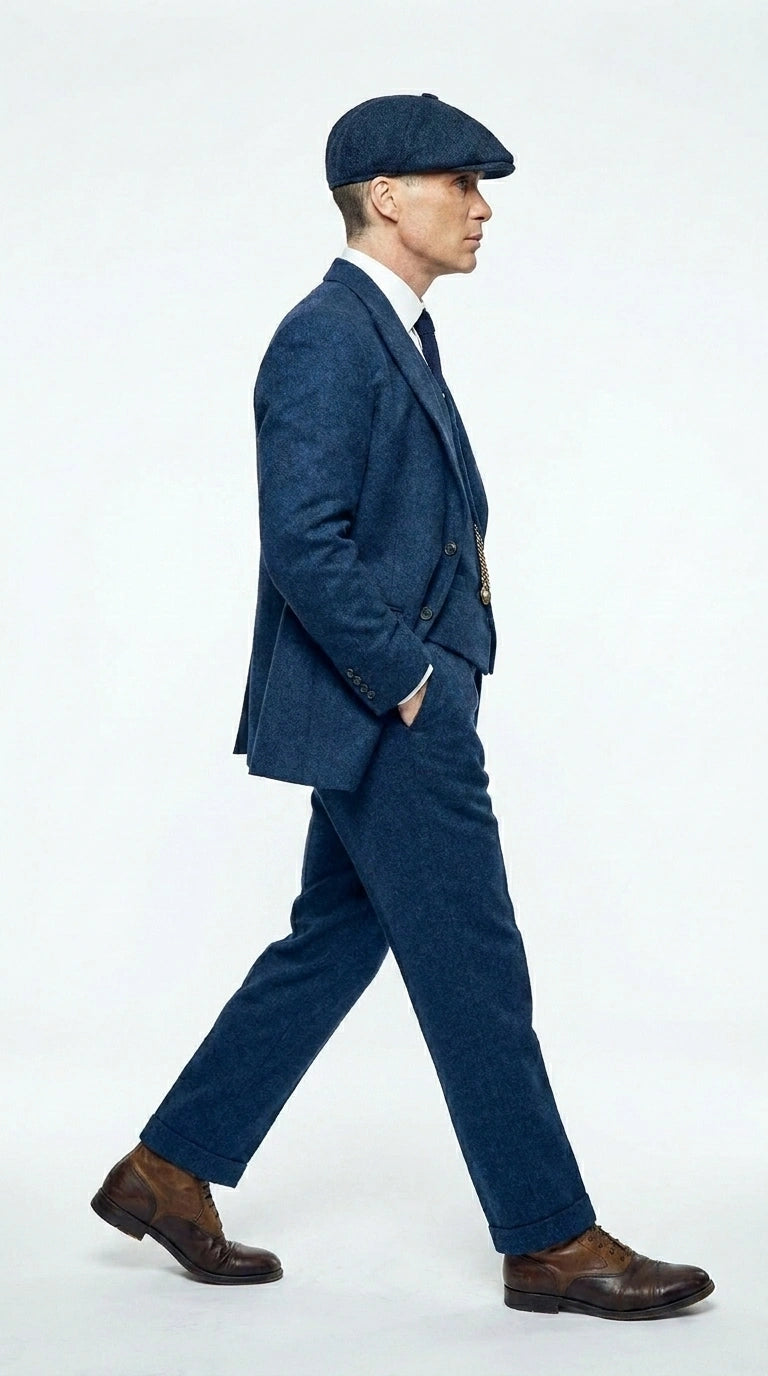 Men’s Blue 3 Piece Suit, Thomas Shelby Inspired Vintage Formal Suit Herringbone Tweed 1920s fabric - 34 Short or Extra Small