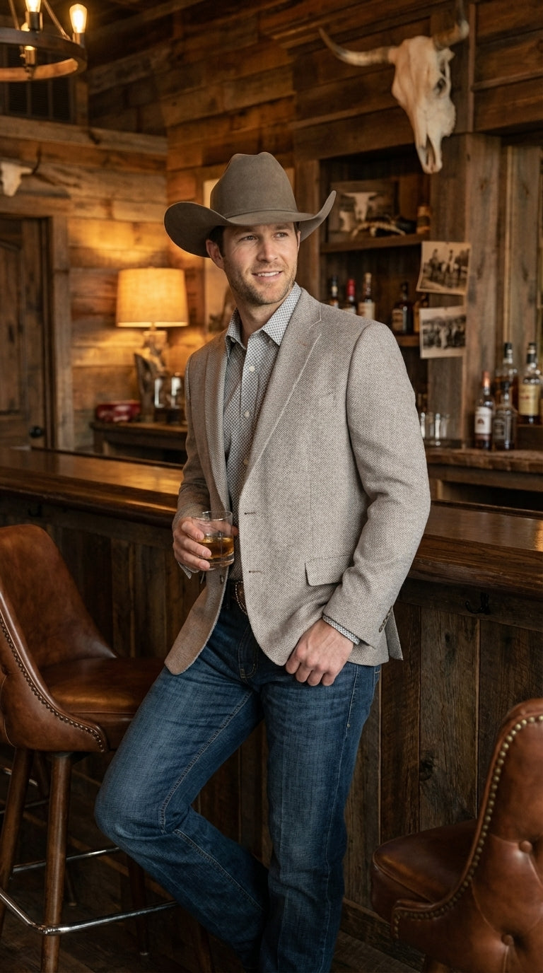 Mens Textured  Light Grey Western Blazer – Cowboy Style Casual Sport Coat for Men Classic Western Jacket - 36 Short
