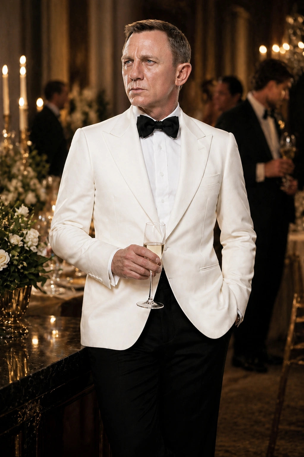 Men’s Pure White Dinner Jacket Blazer – James Bond Style Formal Tuxedo Blazer for Wedding, Black Tie & Evening Wear - 36 Short