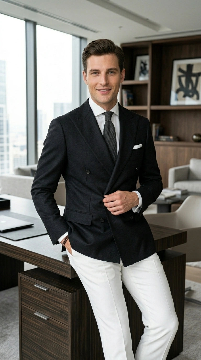 Men’s Black Double Breasted Blazer, Formal Wedding Business Casual Sport Coat Jacket - 36 Short